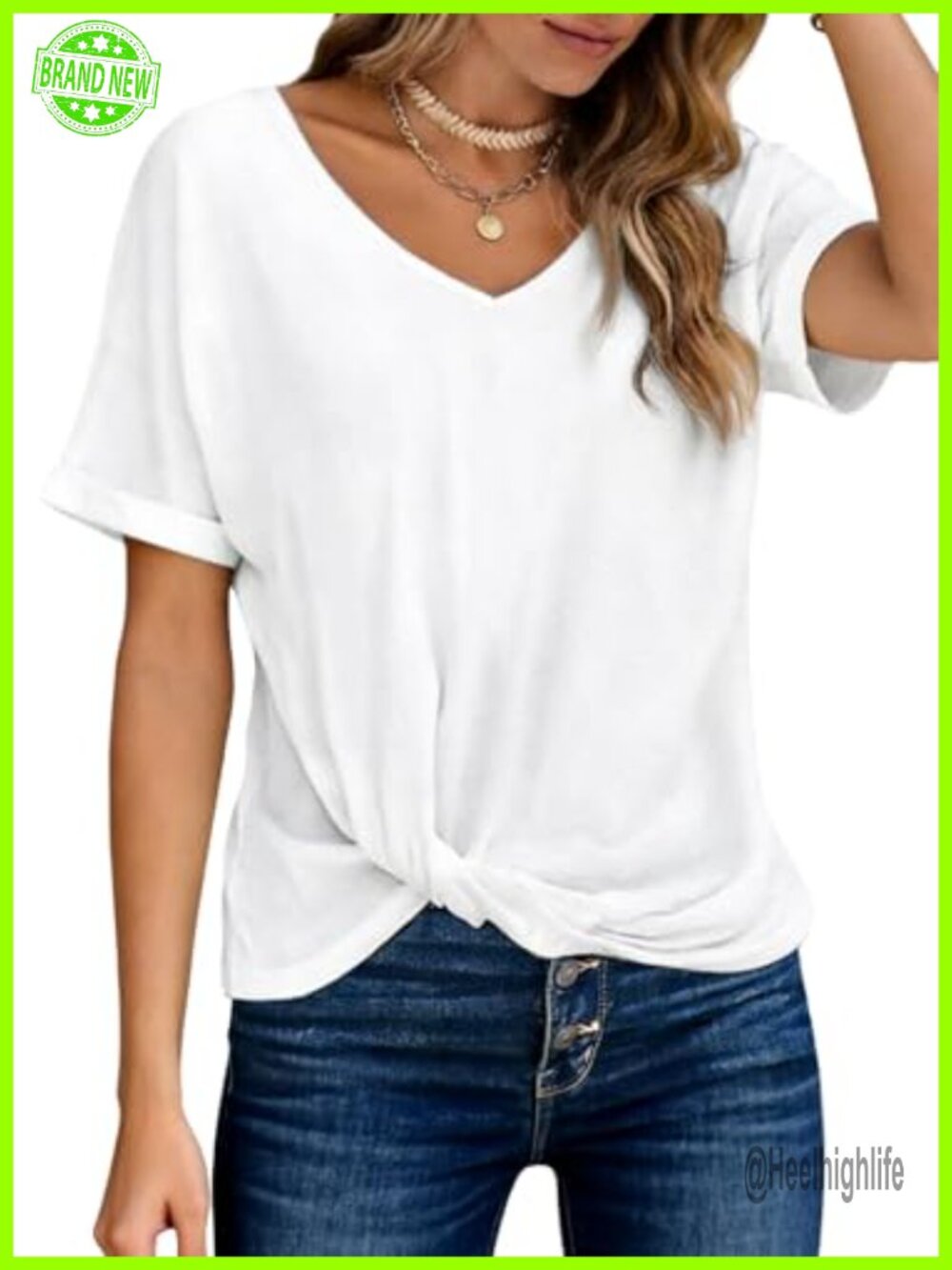 Twist Front V Neck Short Sleeve T Shirt Casual Womens Top